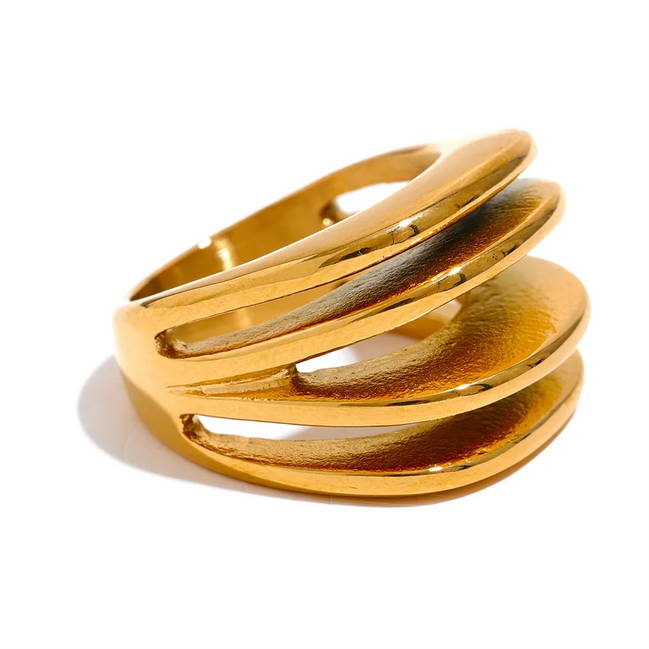Bague large géométrique creuse plaqué or véritable