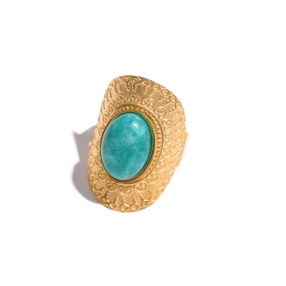 bague bohème pierre naturelle bleu et blanc