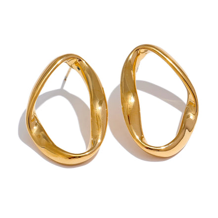 Boucles d'oreilles clous ovale creux plaqué or véritable