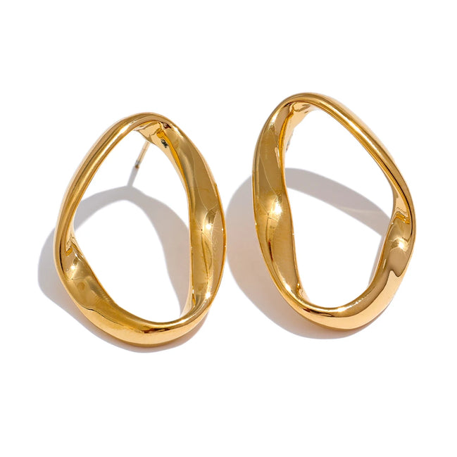 Boucles d'oreilles clous ovale creux plaqué or véritable
