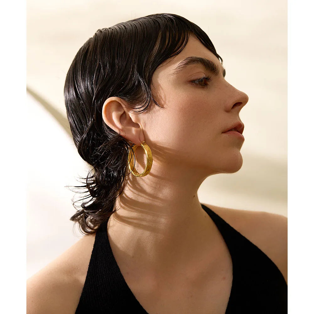 Boucles d'oreilles rondes grandes plaqué or véritable