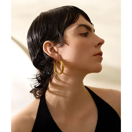Boucles d'oreilles rondes grandes plaqué or véritable