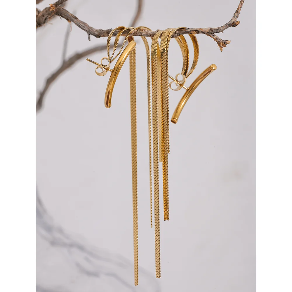 Boucles d'oreilles pendantes longues plaqué or véritable