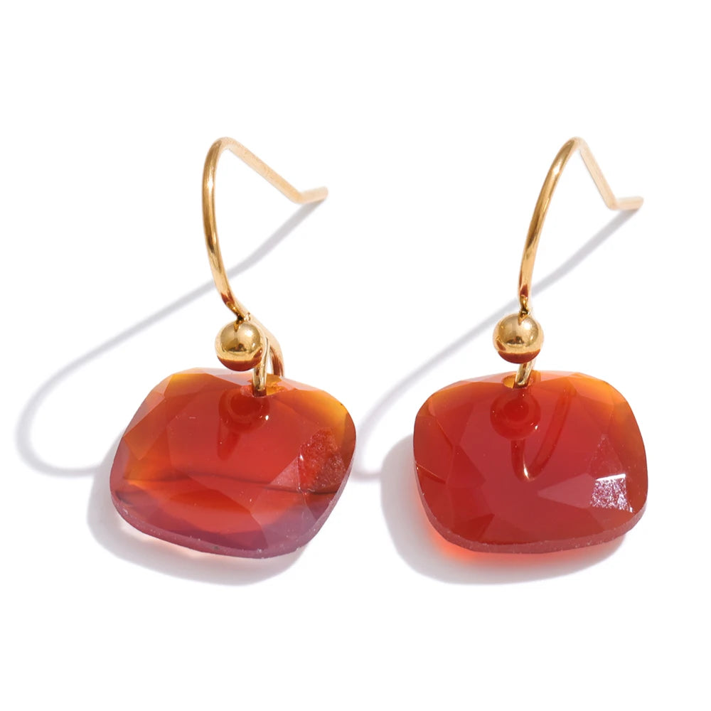 Boucles d'oreilles carrées pendantes multi-pierres naturelles