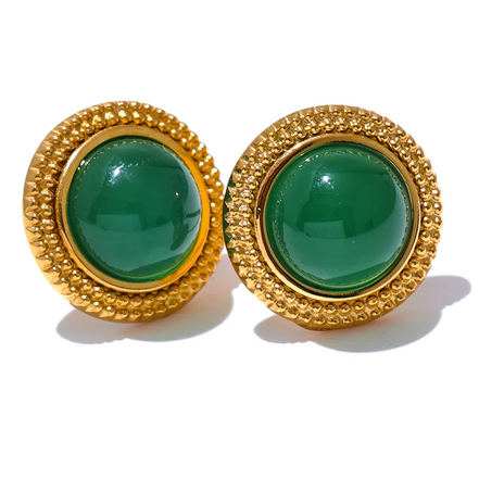 Boucles d'oreilles puces rondes pierre naturelle