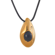 Collier pendentif onyx goutte d'eau cuir