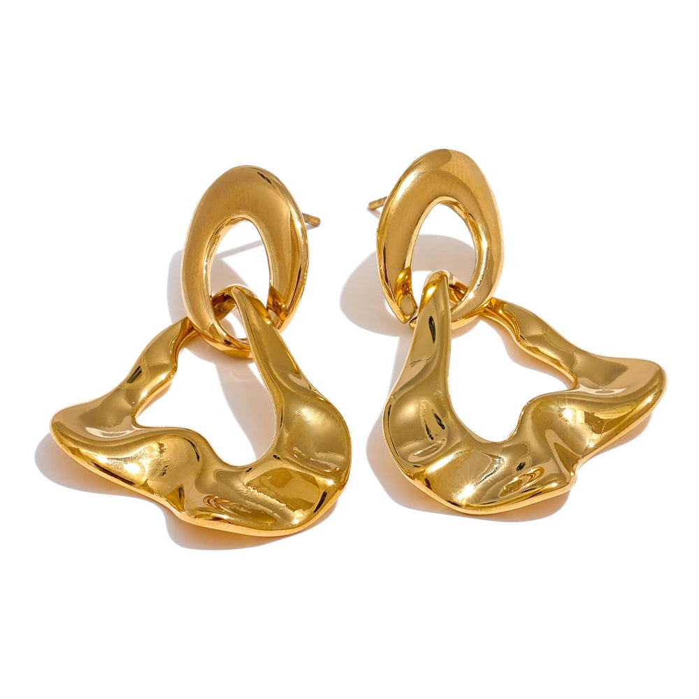 Boucles d'oreilles pendantes géométriques fête plaqué or véritable