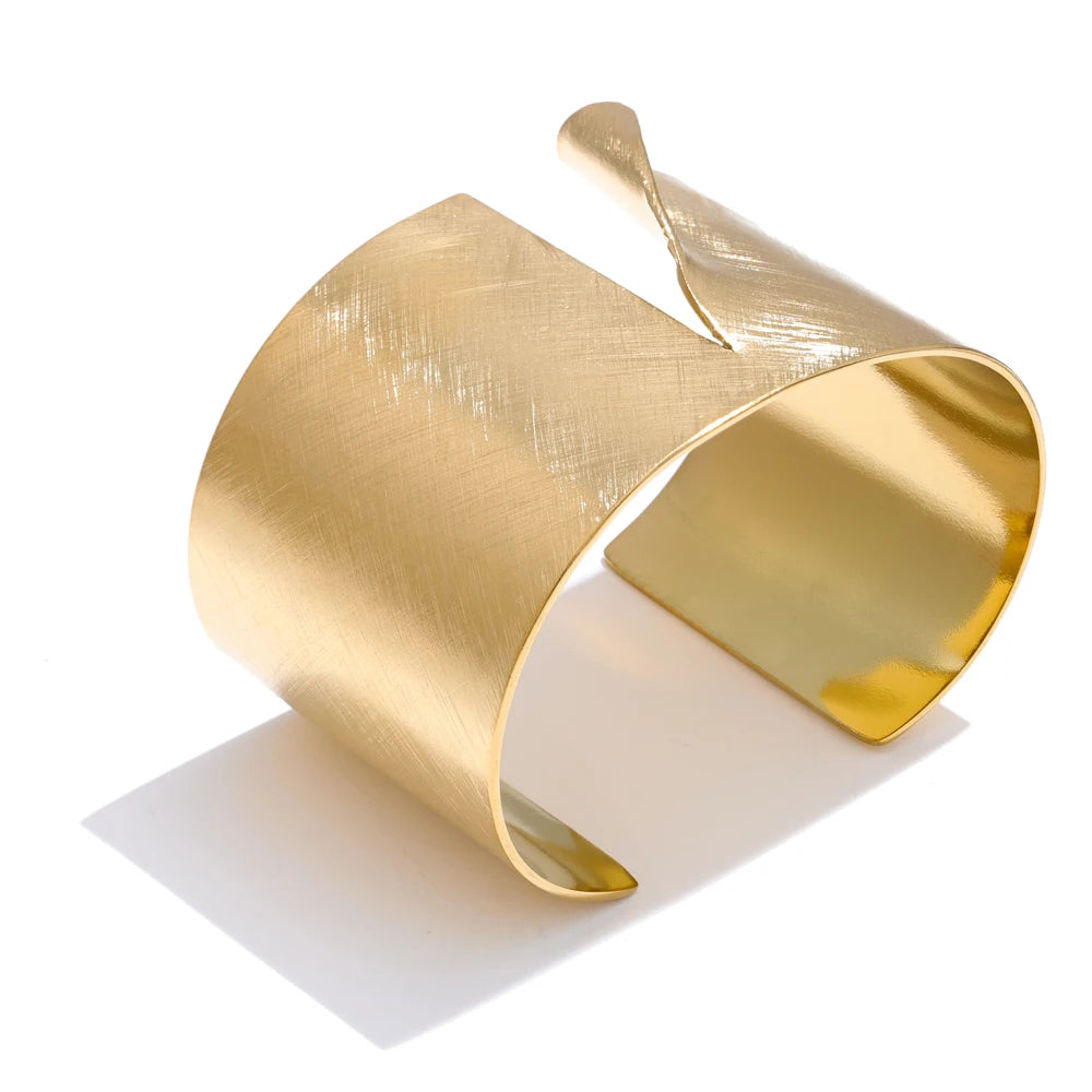 Bracelet manchette large poli plaqué or véritable