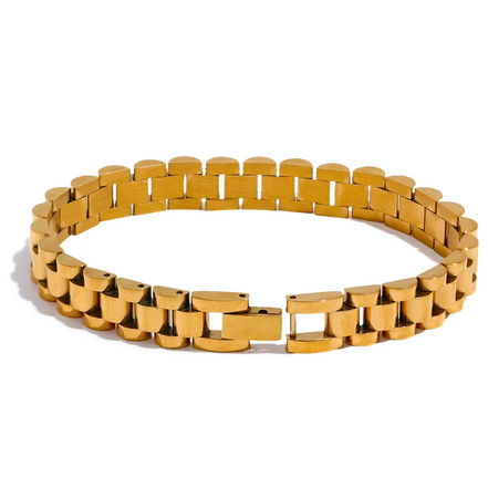Bracelet chaîne texture métal lourd plaqué or véritable