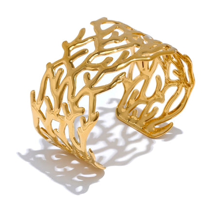 Bracelet manchette forme branche plaqué or véritable