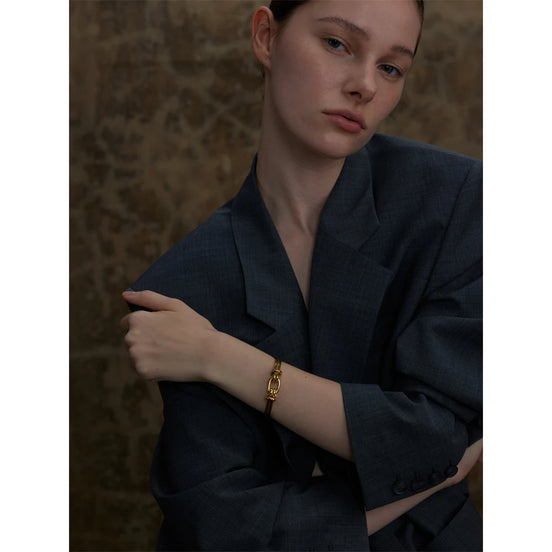 Bracelet manchette nœud plaqué or véritable