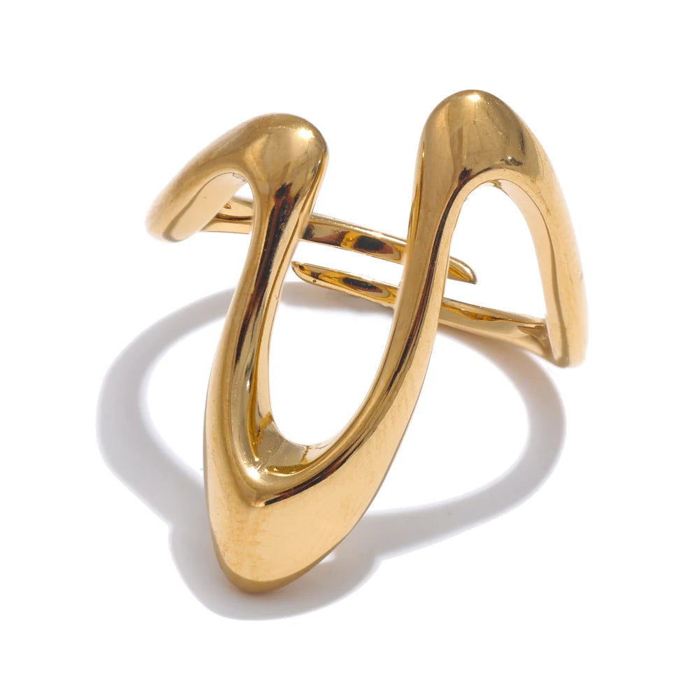 Bague réglable forme U plaqué or véritable