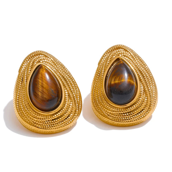 Boucles d'oreilles goutte d'eau lapis-lazuli et œil de tigre