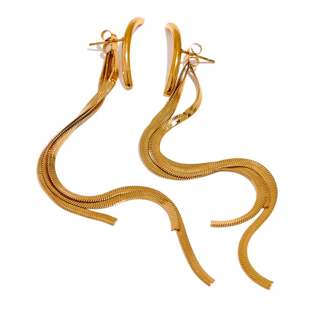 Boucles d'oreilles pendantes longues plaqué or véritable