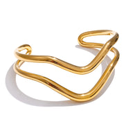Bracelet manchette double couche plaqué or véritable