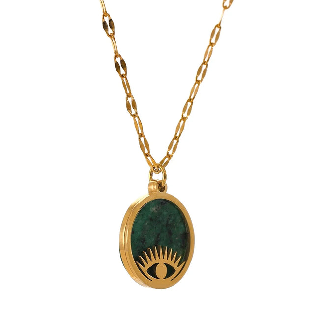 Collier ras du cou œil pierre verte