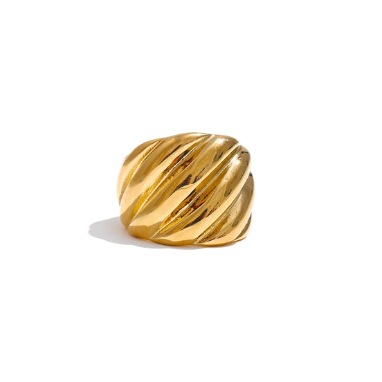 Bague large rayures géométriques plaqué or véritable