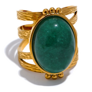 bague ouverte pierre naturelle orange et verte