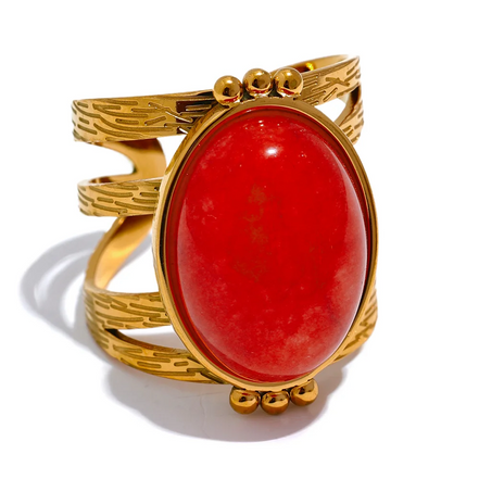 bague ouverte pierre naturelle orange et verte