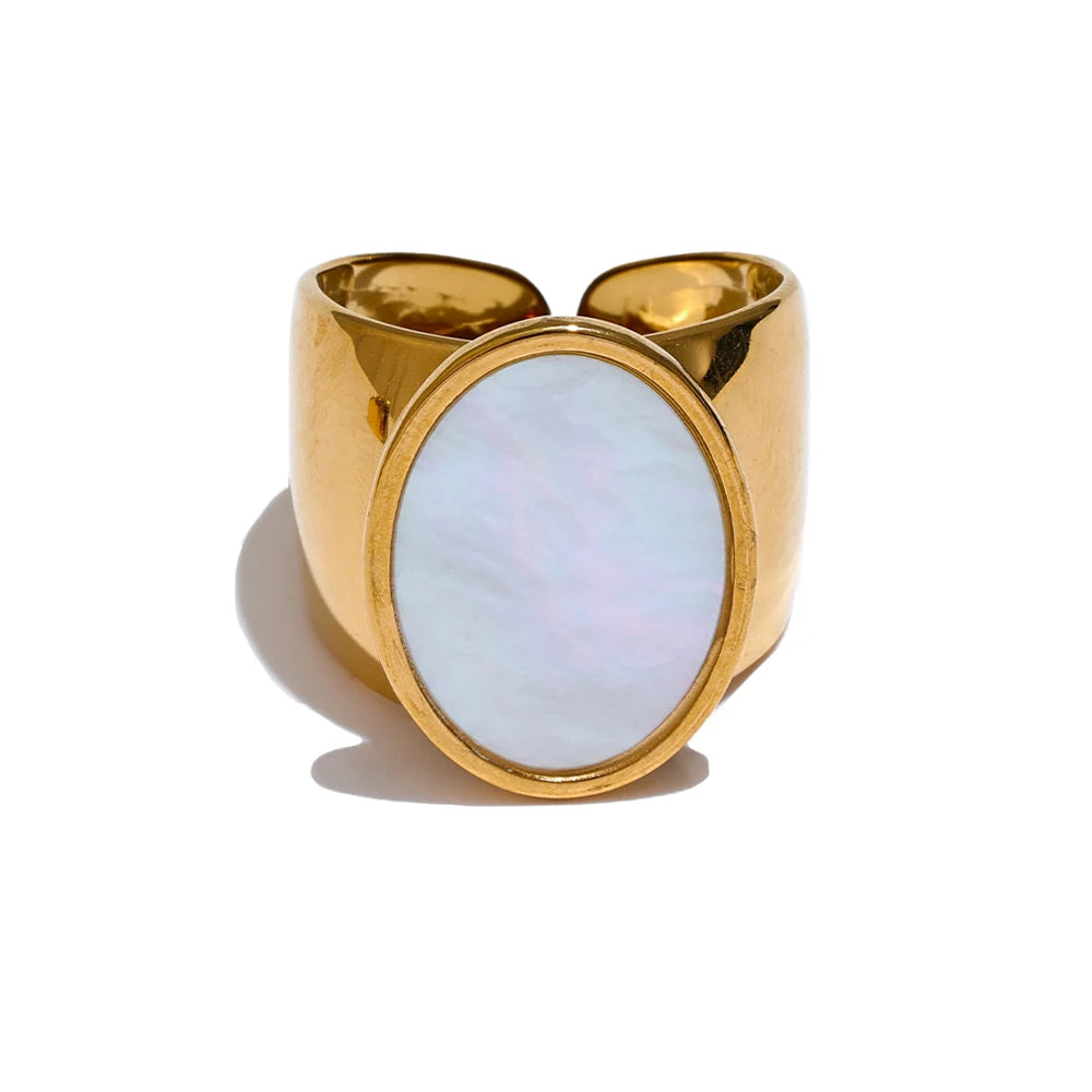 bague large pierre naturelle finition PVD