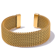 Bracelet jonc large texture affirmée plaqué or véritable