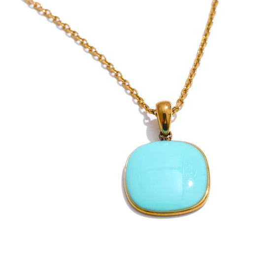 collier pendentif carré couleur bonbon plaqué or véritable