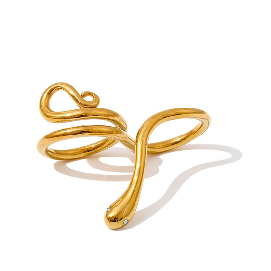 Bague double doigt forme serpent plaqué or véritable