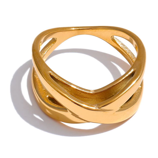 Bague géométrique minimaliste plaqué or véritable